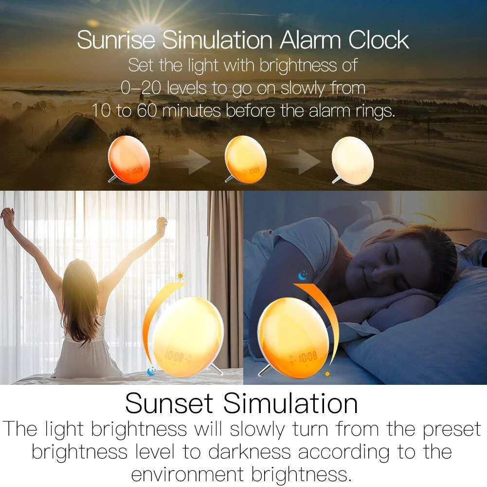 MOES WiFi Smart Clock Wake Up 7 Colors Light Natural Sound Clock With FM Radio 2