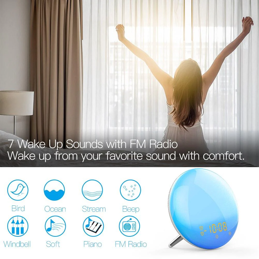 MOES WiFi Smart Clock Wake Up 7 Colors Light Natural Sound Clock With FM Radio 3
