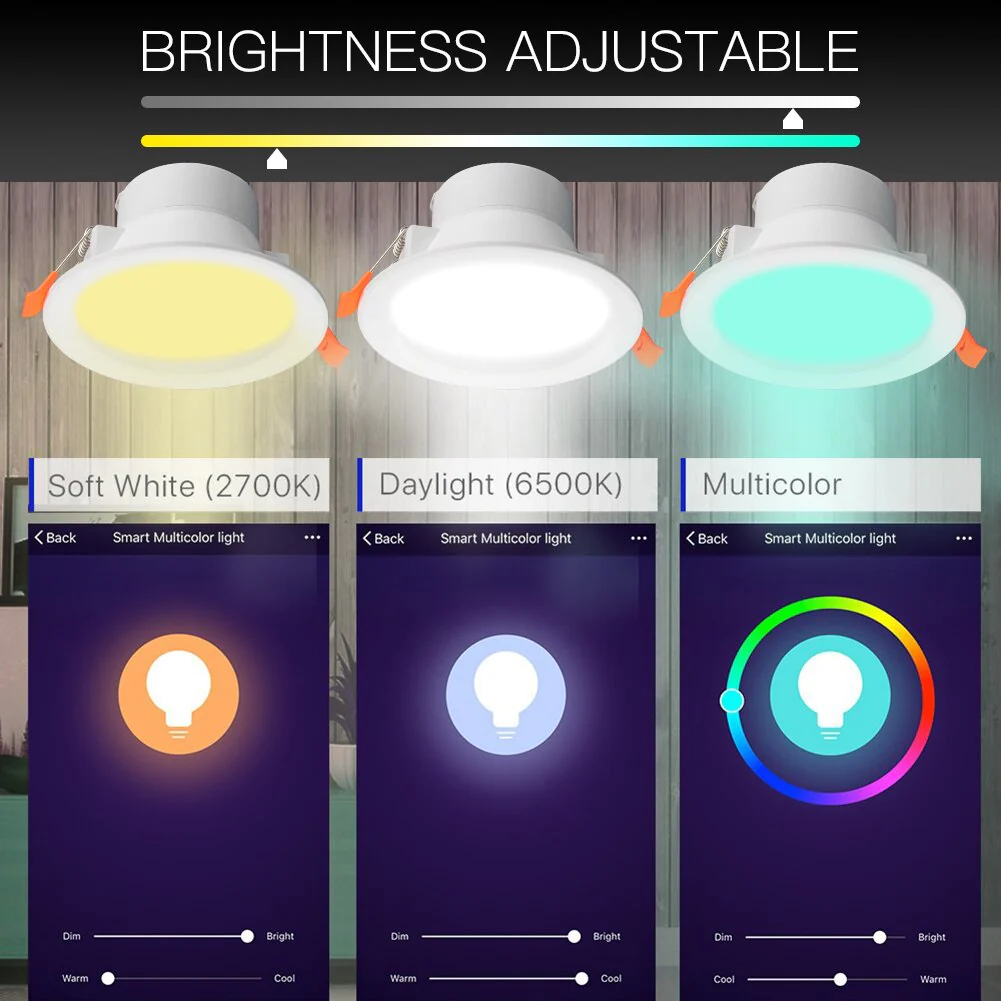 MOES WiFi Smart LED Downlight Dimmable Round Colorful Spotlight Lighting 7W RGB Color Changing Bulb 3