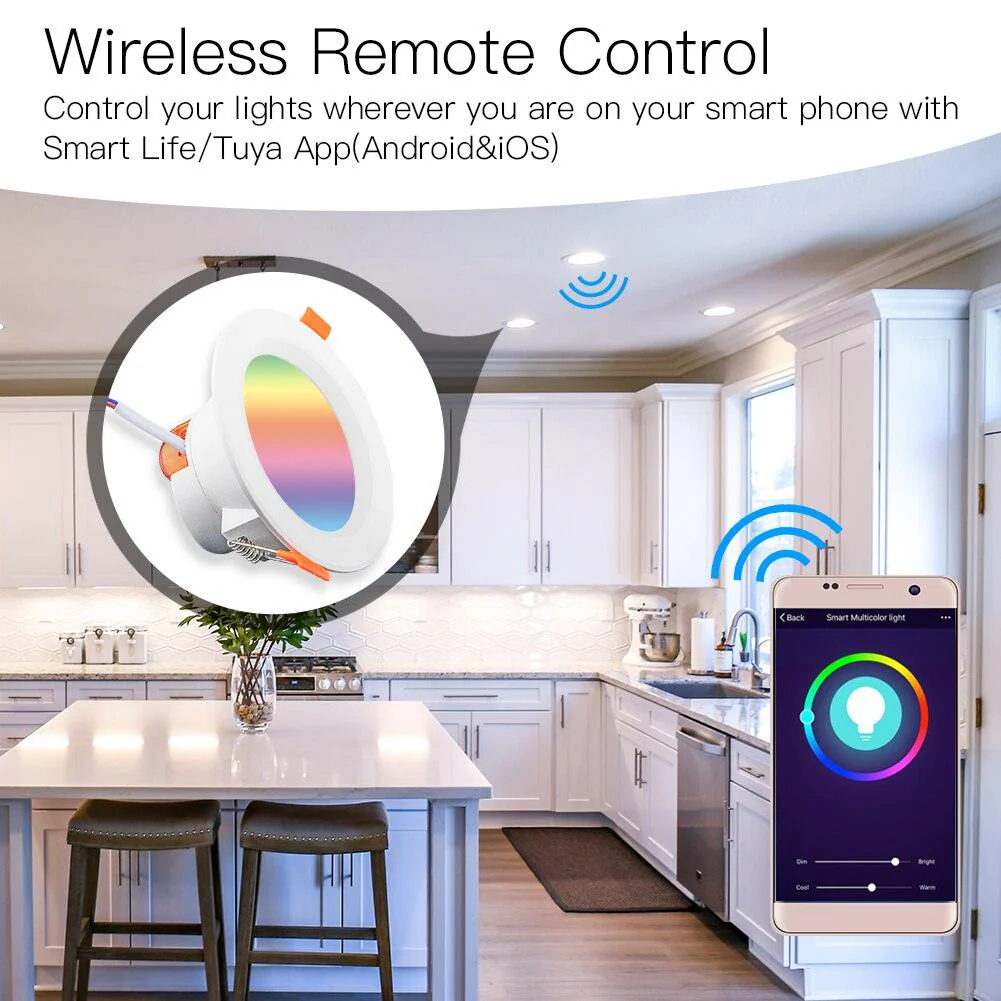 MOES WiFi Smart LED Downlight Dimmable Round Colorful Spotlight Lighting 7W RGB Color Changing Bulb 5
