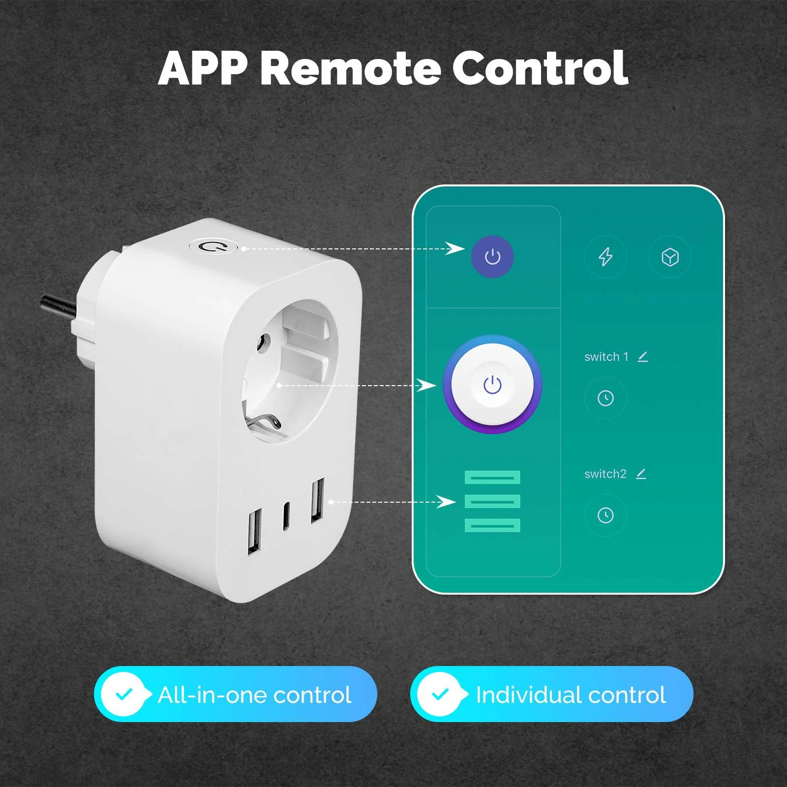 WiFi Smart Plug 16A EU Socket Outlet 2USB 1Type-C Fast Charging Power Electricity Monitor 5