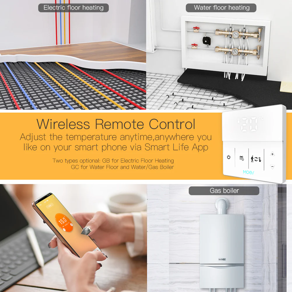WiFi Smart Programmable Thermostat Electric Underfloor Heating Touch Screen Temperature Controller Logo Color Adjustable 4
