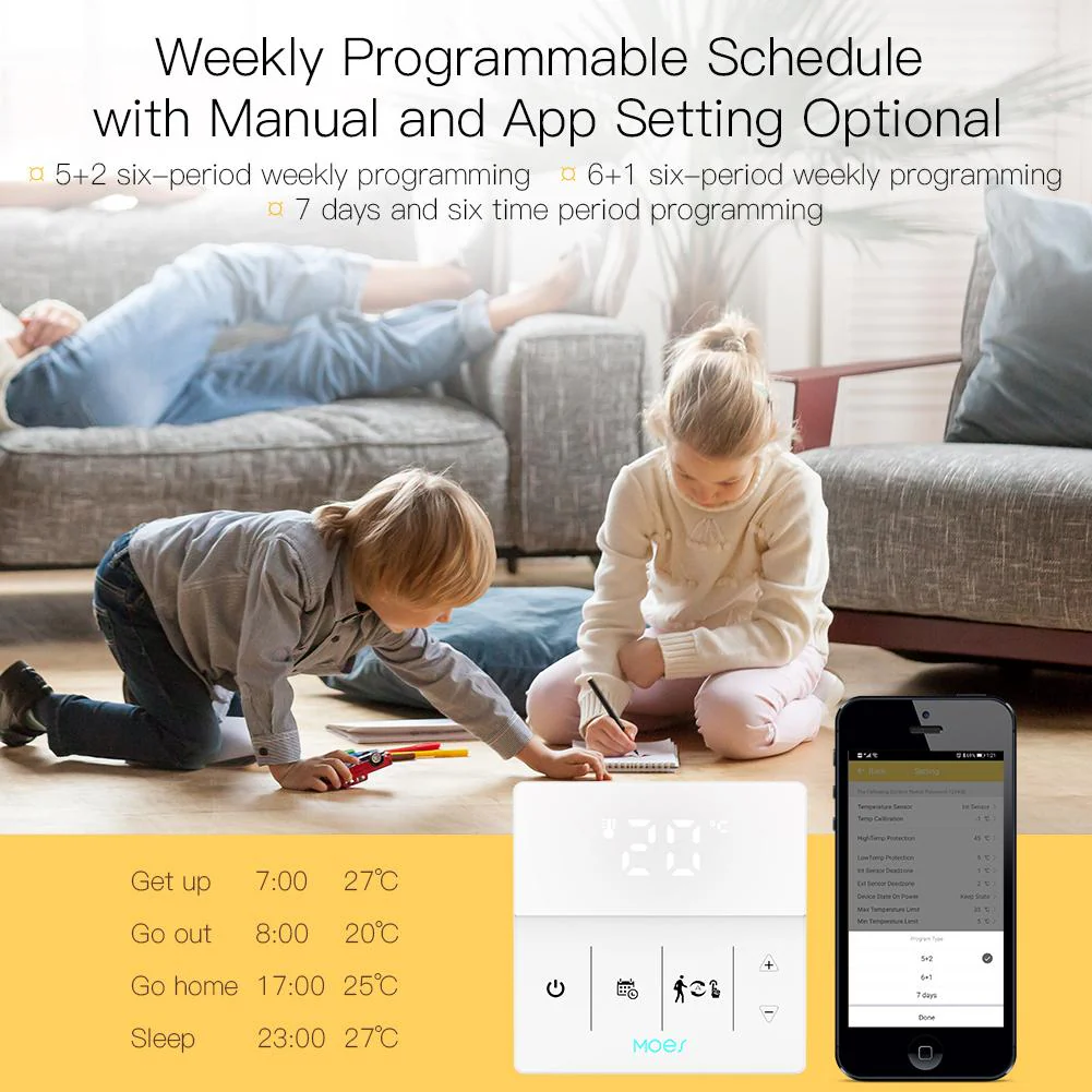 WiFi Smart Programmable Thermostat Electric Underfloor Heating Touch Screen Temperature Controller Logo Color Adjustable 6