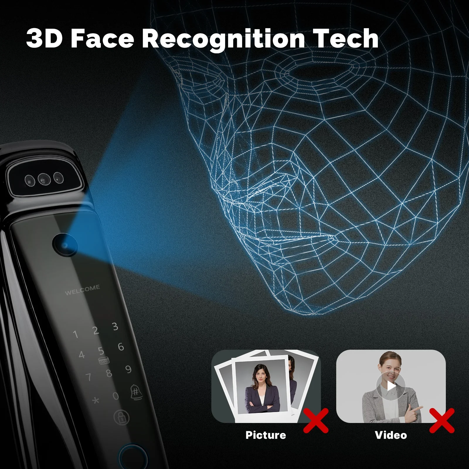 WiFi Smart Security Door Lock 3D Face Recognition Fingerprint Wake Infrared Night Vision 3
