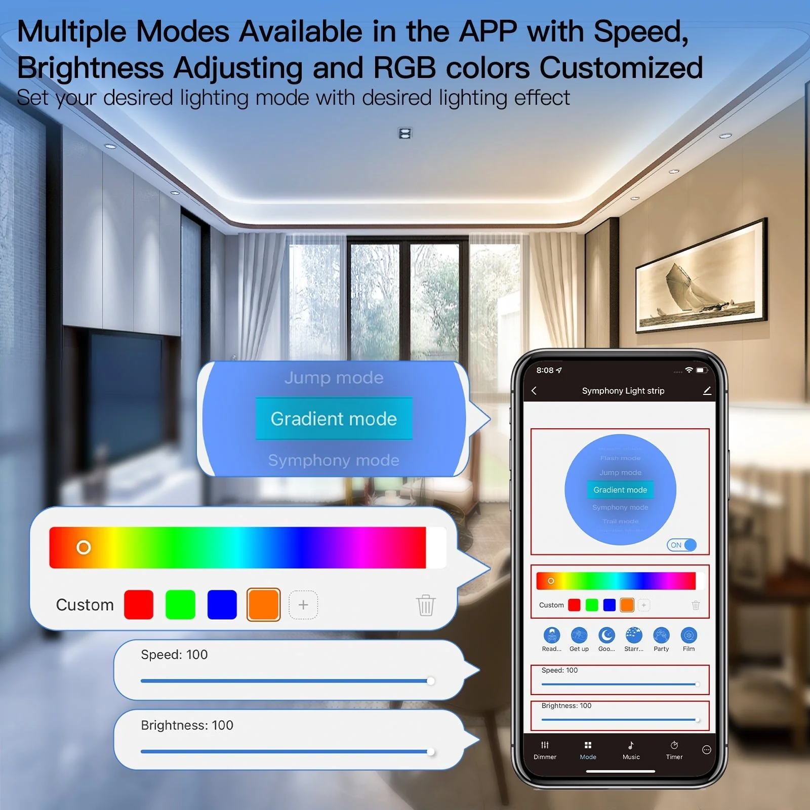MOES WiFi Smart LED Light Strip RGB Strip Light 5050 Controller Party Music Sync Mic Sound Color Changing LED Strips with Remote 4