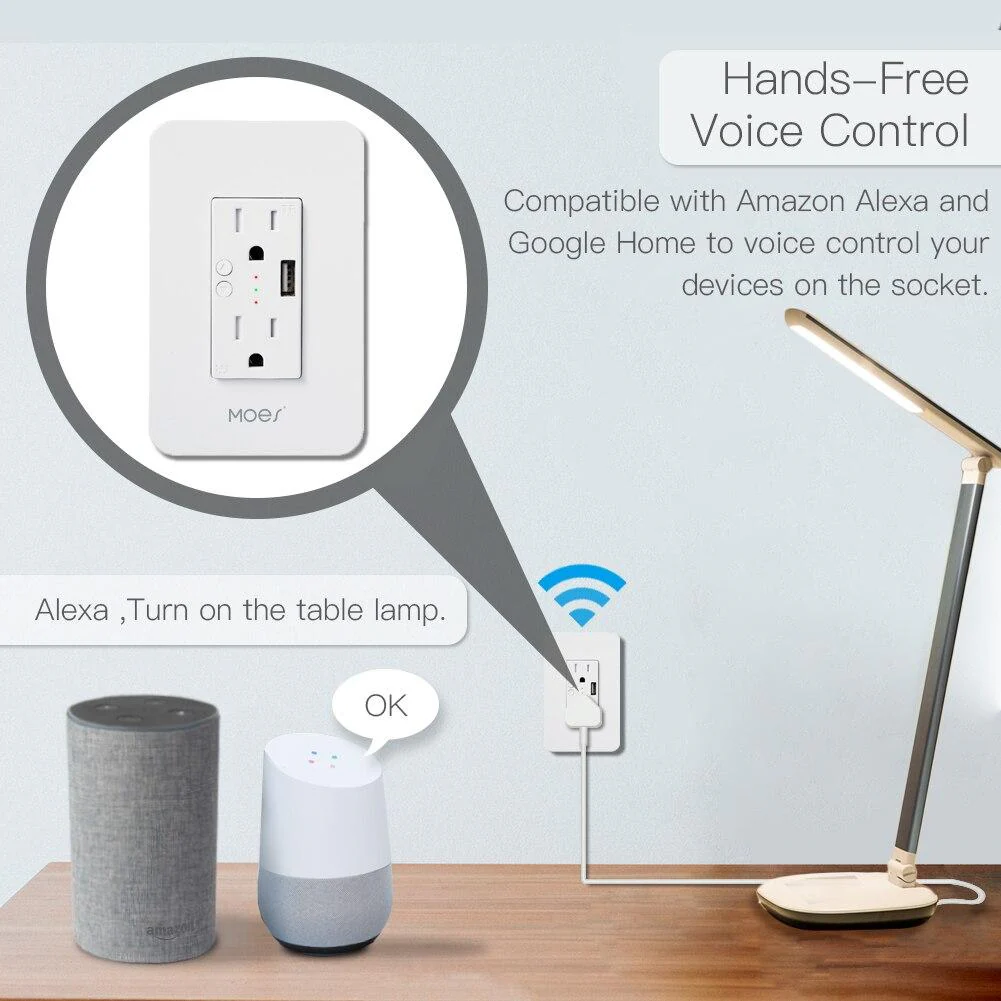 WiFi Smart Power Wall Socket with USB 2 Plug Outlets 15A 2