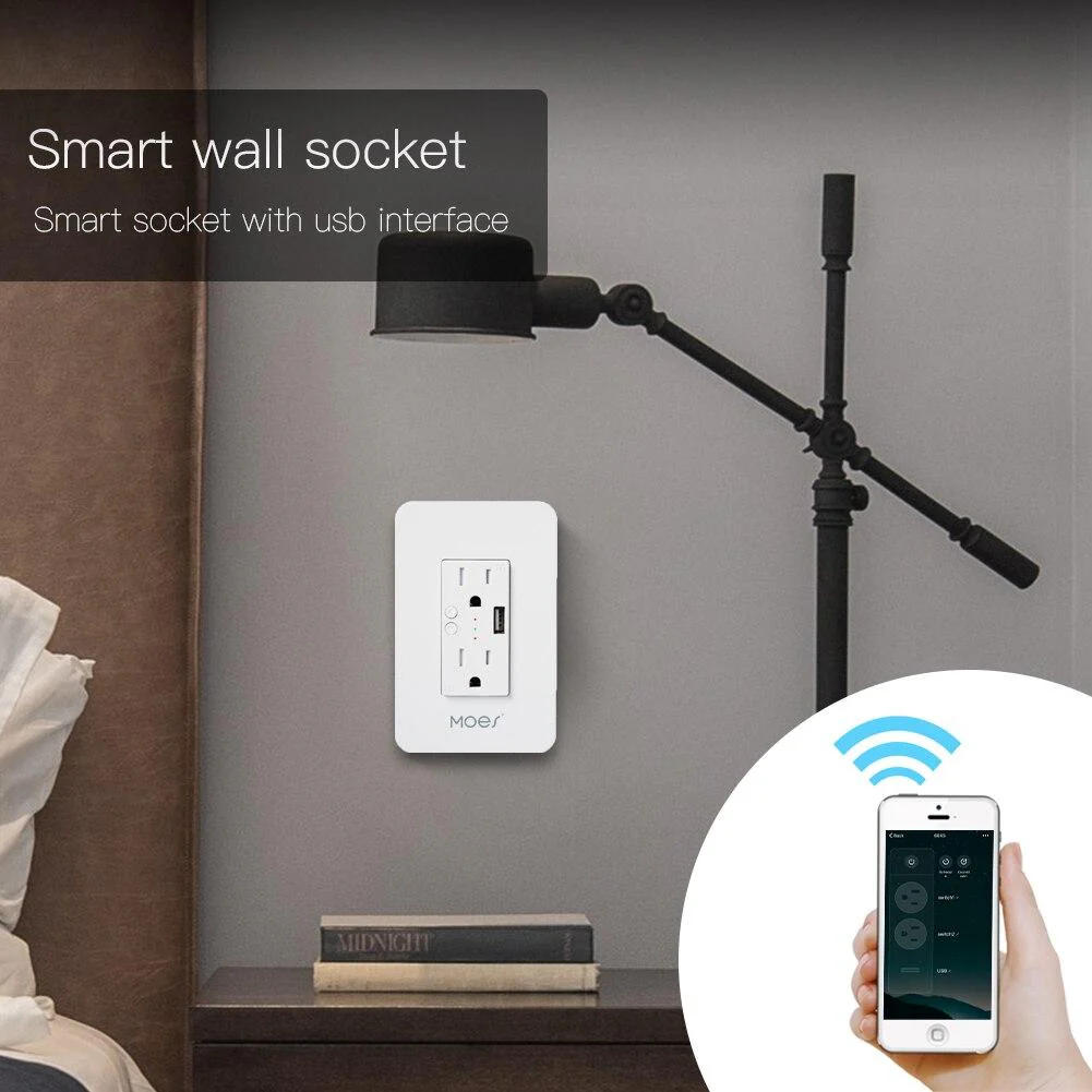 WiFi Smart Power Wall Socket with USB 2 Plug Outlets 15A 3