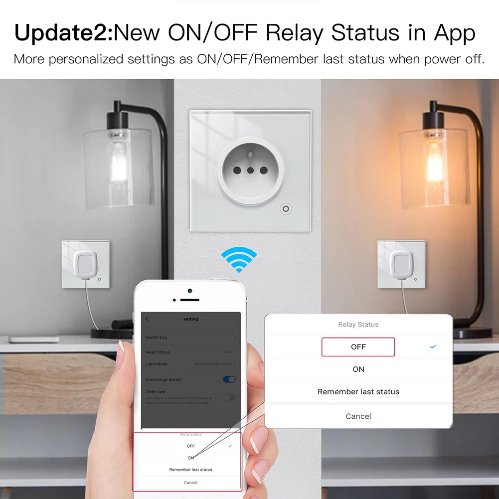 WiFi Smart Wall Socket Glass Panel Outlet Power Monitor Touch Plug Relay Status Light Mode Adjustable EU 4