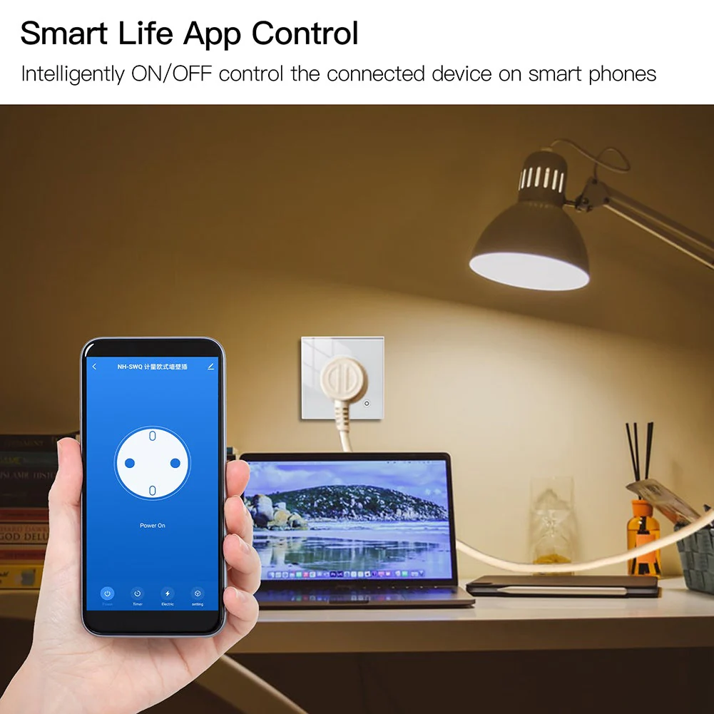 WiFi Smart Wall Socket Glass Panel Outlet Power Monitor Touch Plug Relay Status Light Mode Adjustable EU 8