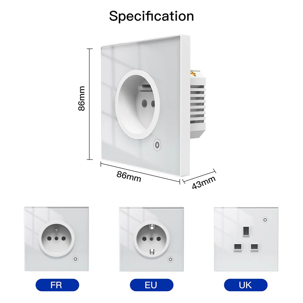WiFi Smart Wall Socket Glass Panel Outlet Power Monitor Touch Plug Relay Status Light Mode Adjustable EU 9