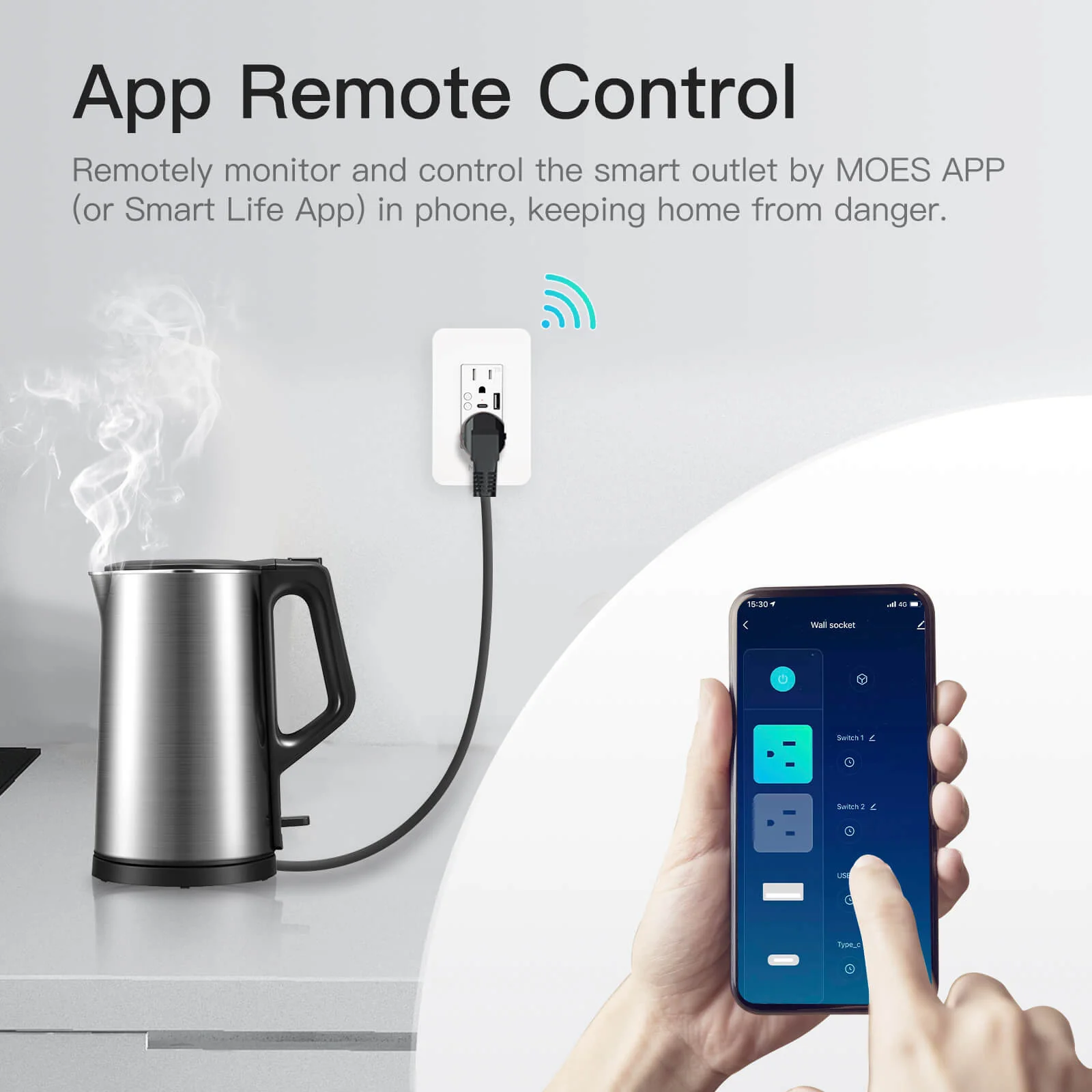 Smart WiFi USB Wall Outlet with Type-C & Type-A Ports, in-Wall Plug Socket Receptacle 15A 3
