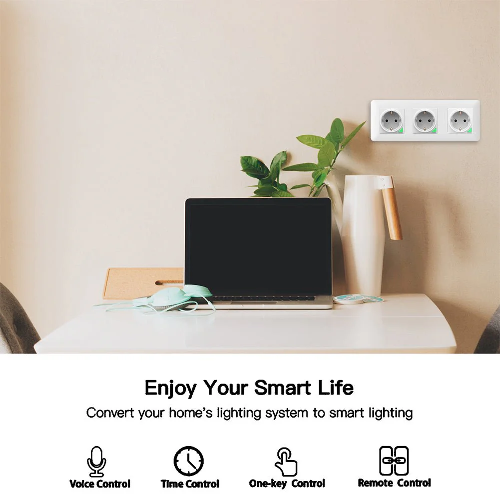 WiFi Smart Light Wall Switch Socket Outlet Push Button EU Version 4