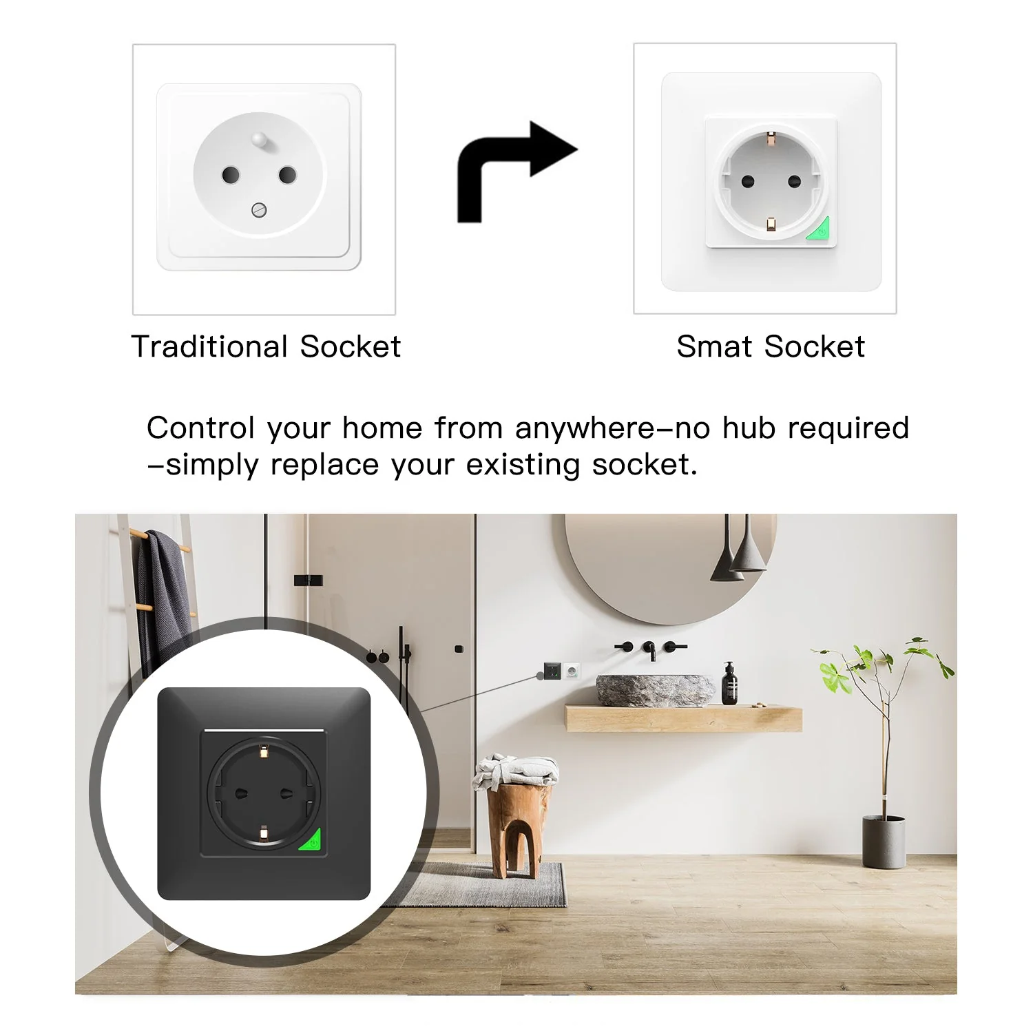WiFi Smart Light Wall Switch Socket Outlet Push Button EU Version 5