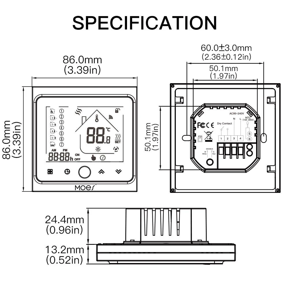 ZigBee Smart Thermostat Programmable Temperature Controller for Water Floor Heating 8