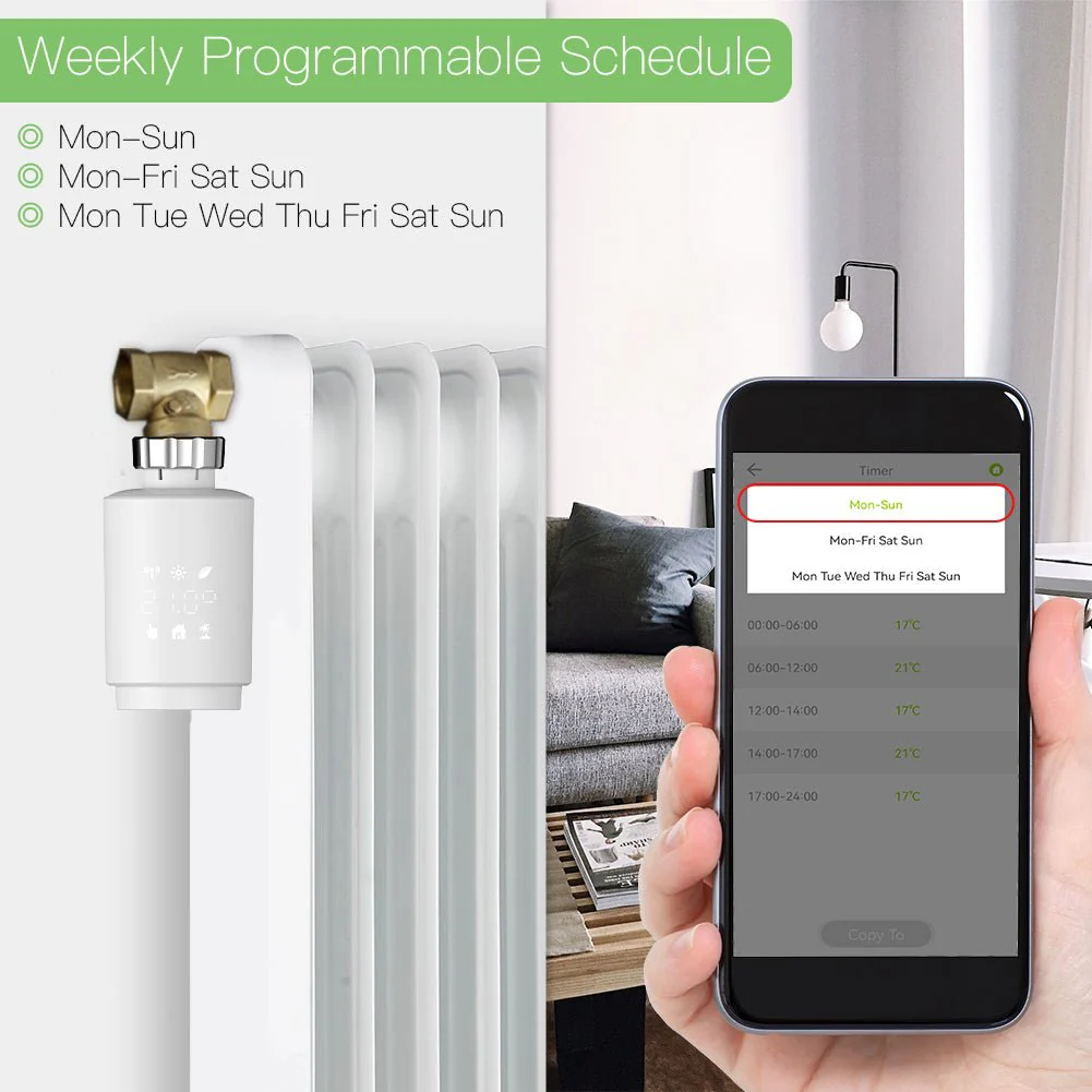 Zigbee Smart Thermostat Radiator Valve Energy Saving 2MQTT Digital Timer Voice Remote Control TRV 5