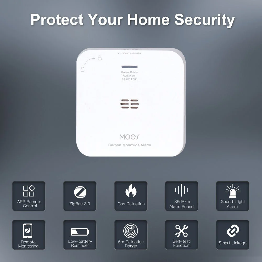 ZigBee CO Detector Alarm Wireless Gas Leak Carbon Monoxide Sensor 8