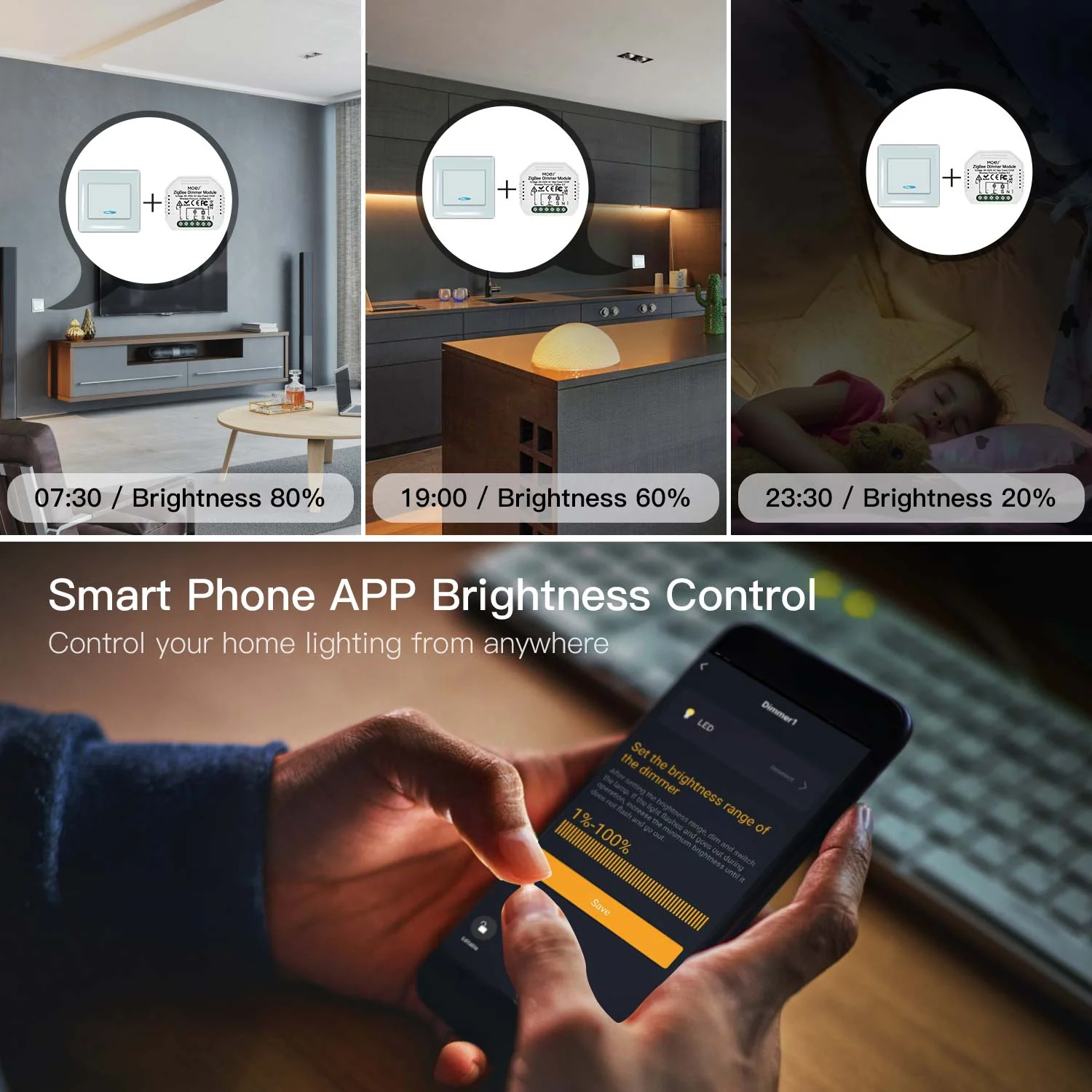 ZigBee Dimmer Module, Smart Switch Relay Module, MOES Hub Required 1/2 Gang Interruptor 3