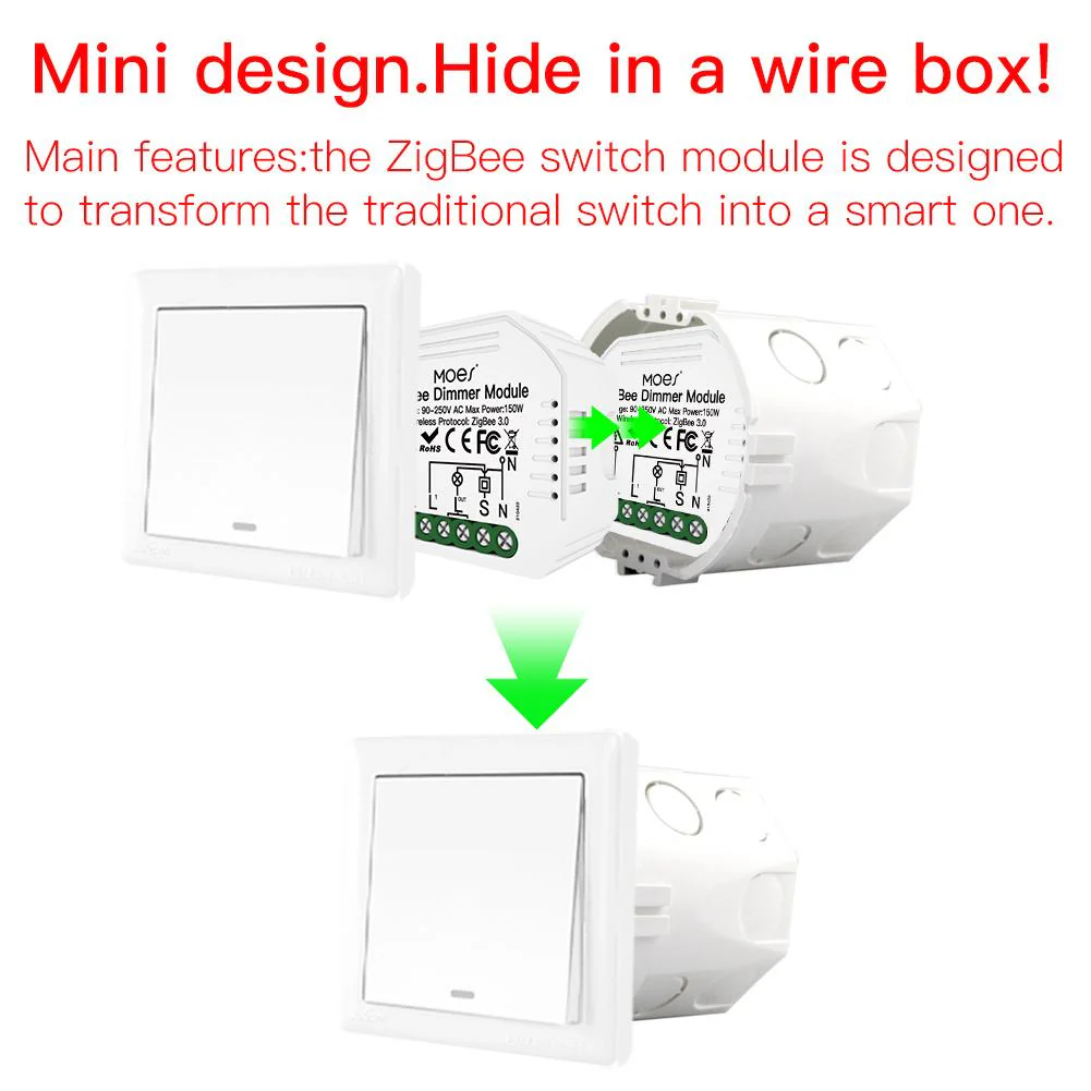 ZigBee Dimmer Module, Smart Switch Relay Module, MOES Hub Required 1/2 Gang Interruptor 4