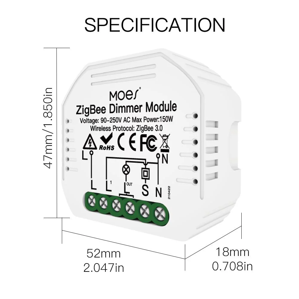 ZigBee Dimmer Module, Smart Switch Relay Module, MOES Hub Required 1/2 Gang Interruptor 6