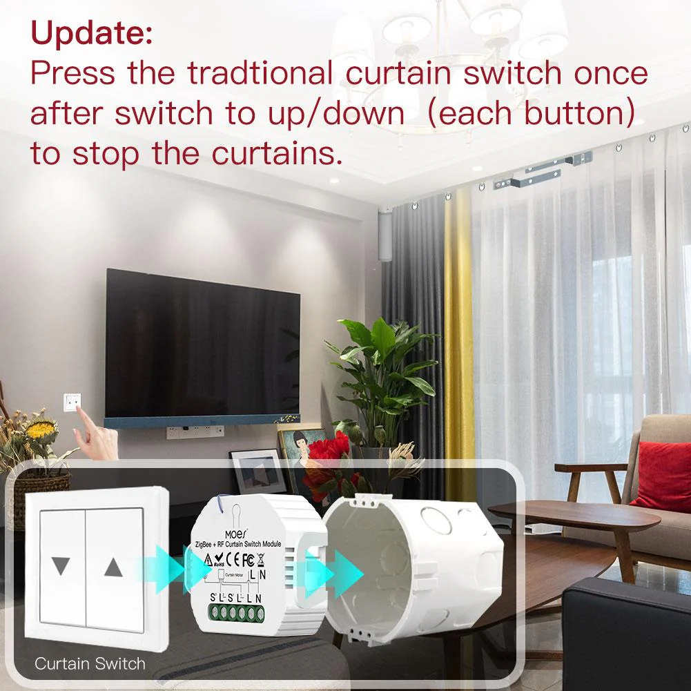 ZigBee RF433 Smart Curtain Switch Module for Electric Motorized Roller Blinds Shutter Motor 2