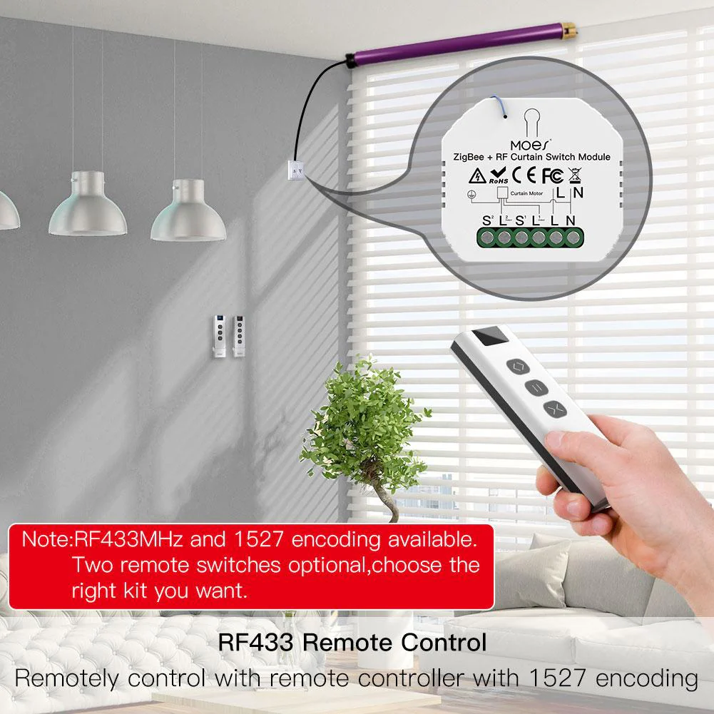 ZigBee RF433 Smart Curtain Switch Module for Electric Motorized Roller Blinds Shutter Motor 3