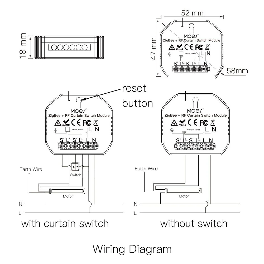 ZigBee RF433 Smart Curtain Switch Module for Electric Motorized Roller Blinds Shutter Motor 7
