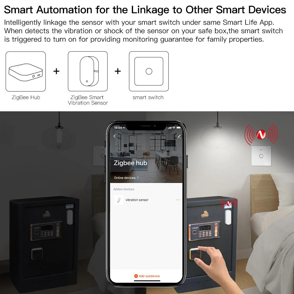 Zigbee Smart Vibration Sensor Detection Home Security System 4