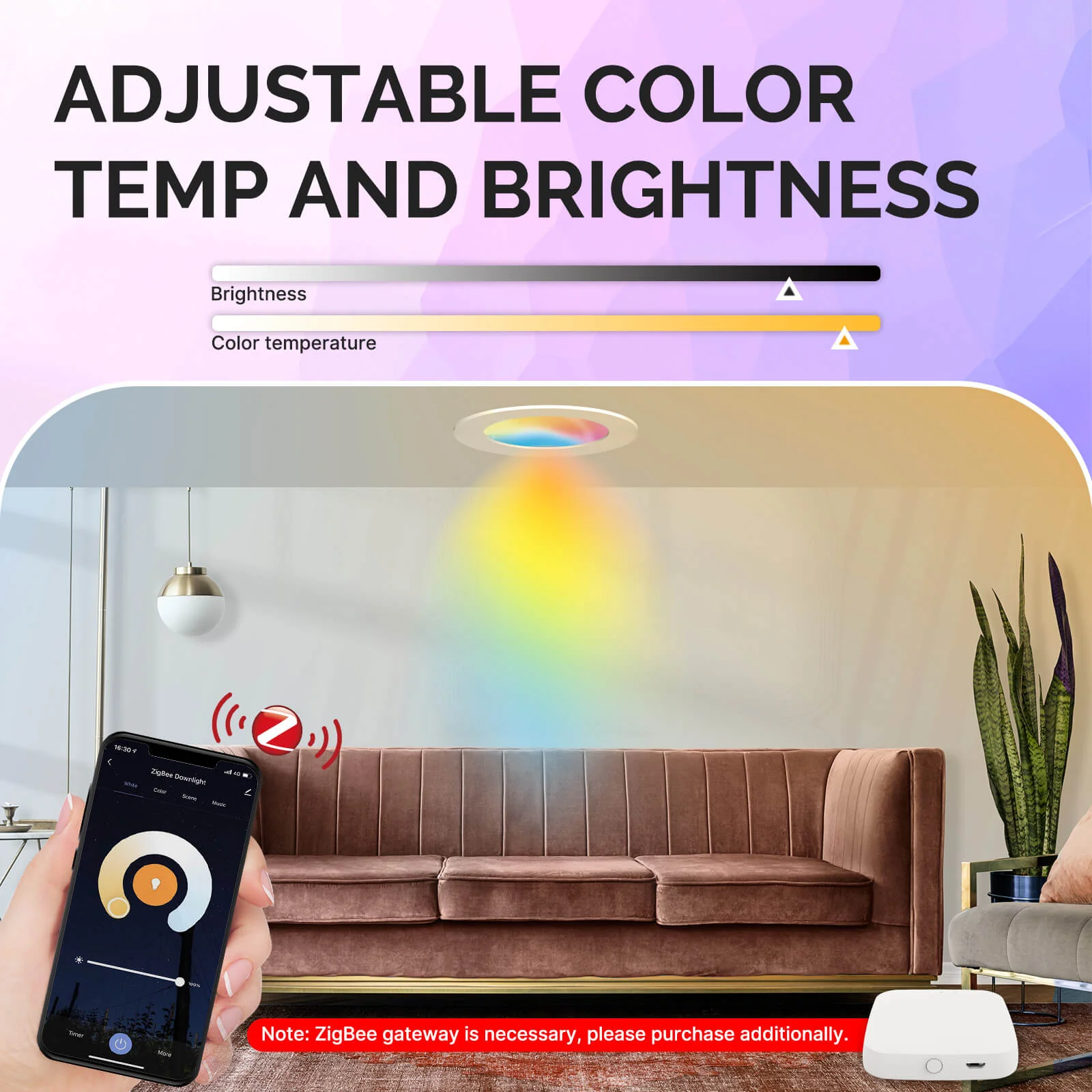 MOES ZigBee Downlight Tuya Dimming Spot lamp 6W RGB Change Warm Cool light 3