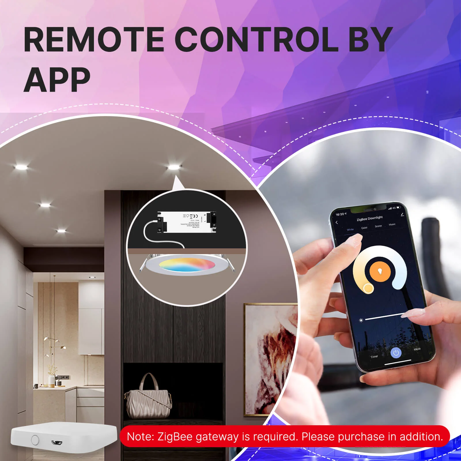 MOES ZigBee Downlight Tuya Dimming Spot lamp 6W RGB Change Warm Cool light 6