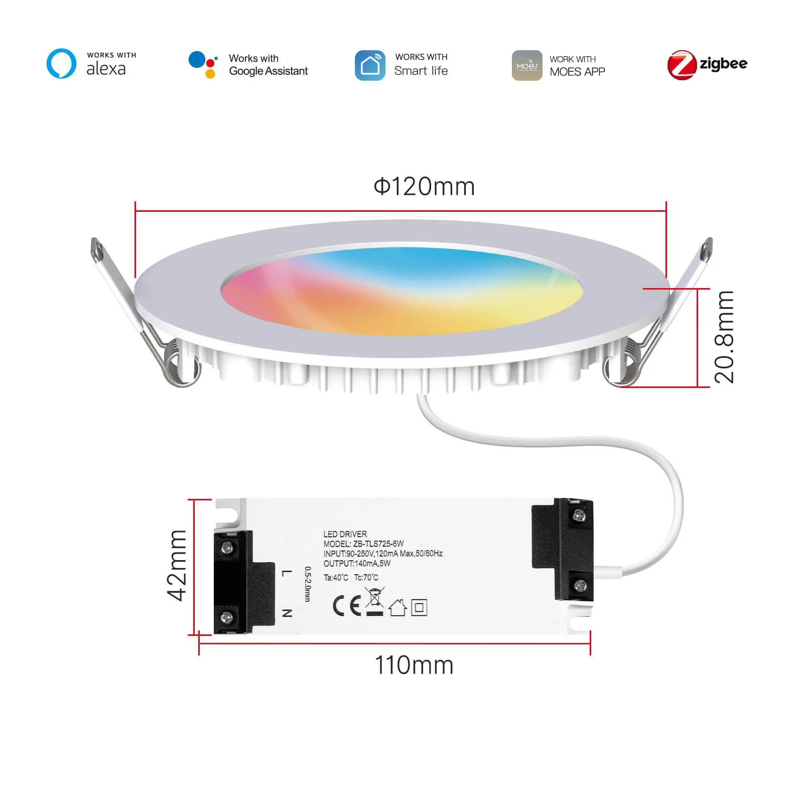 MOES ZigBee Downlight Tuya Dimming Spot lamp 6W RGB Change Warm Cool light 8