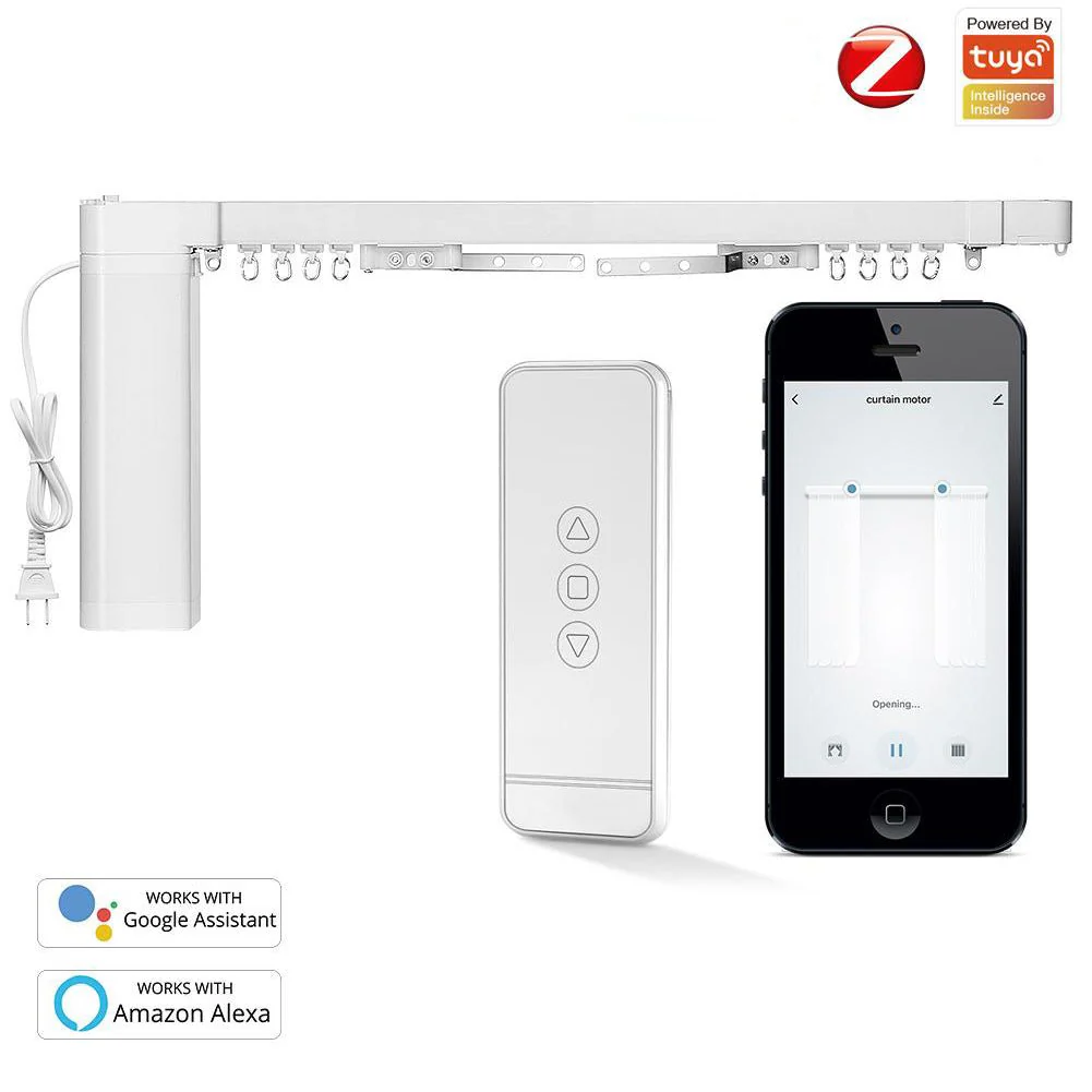 ZigBee Smart Electric Motorized Splicing Curtain Tracks System,Tuya Curtain Motor with DIY Track RF Remote