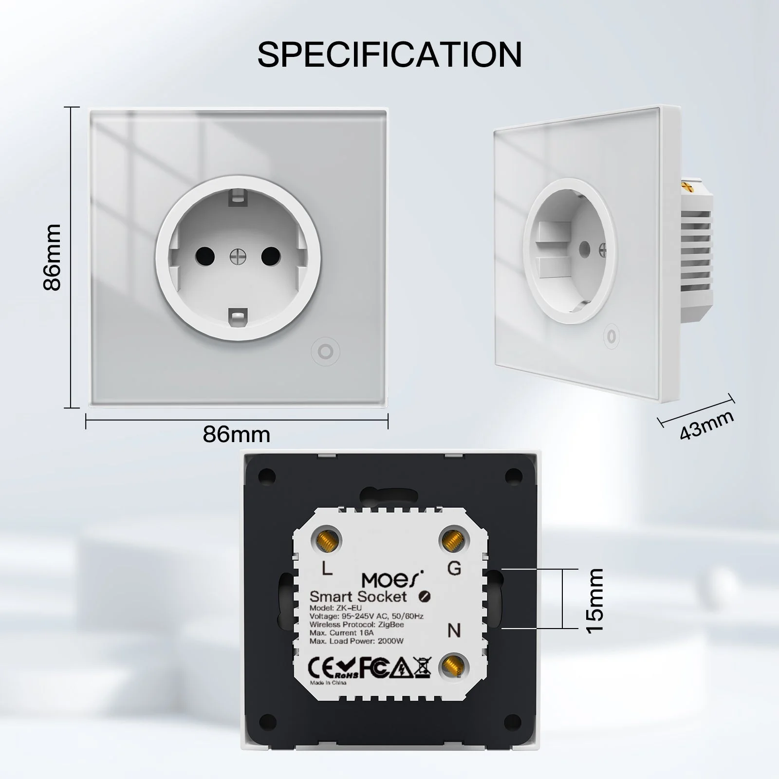 MOES ZigBee Smart Wall Socket Glass Panel Power Monitor Hub Required 6