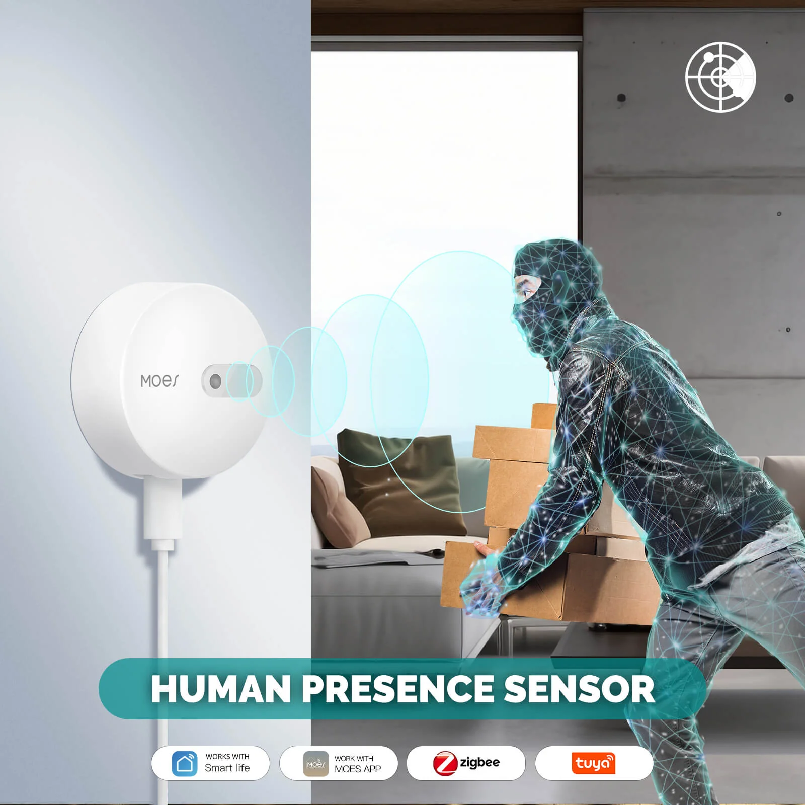 MOES ZigBee Human Presence Sensor Detector Radar Wave Detection Sensor for Home Security 2