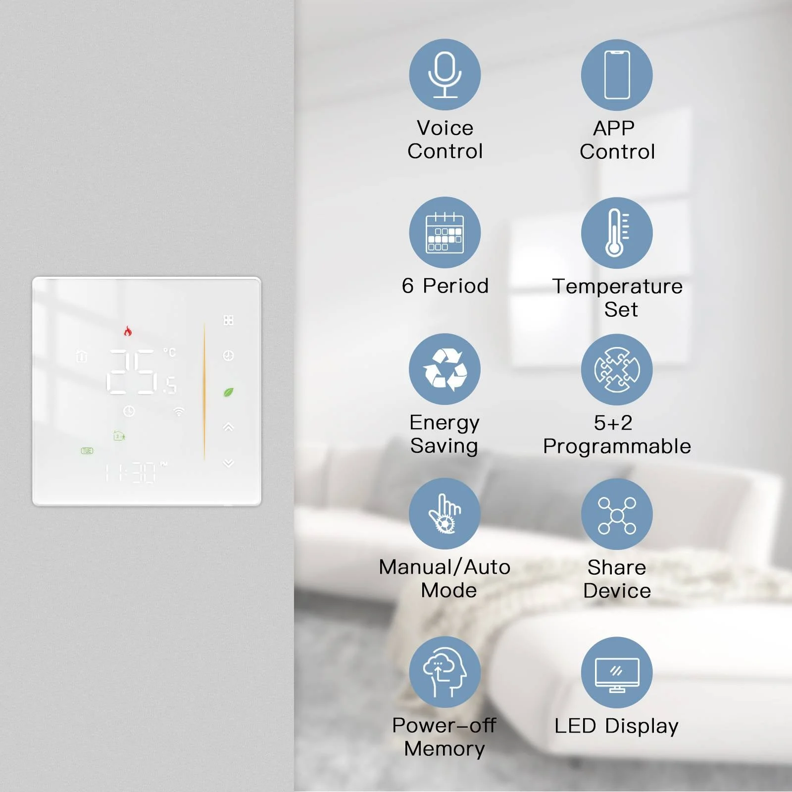 Tuya Zigbee Smart Thermostat Gas/Water Heater, Room Thermostat Digital Programmable 4