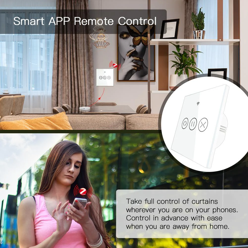 ZigBee RF433 Smart Curtain Blinds Shutter Touch Switch Multi-control Neutral Wire Required US 5