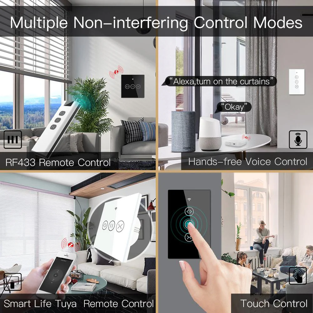 ZigBee RF433 Smart Curtain Blinds Shutter Touch Switch Multi-control Neutral Wire Required US 7