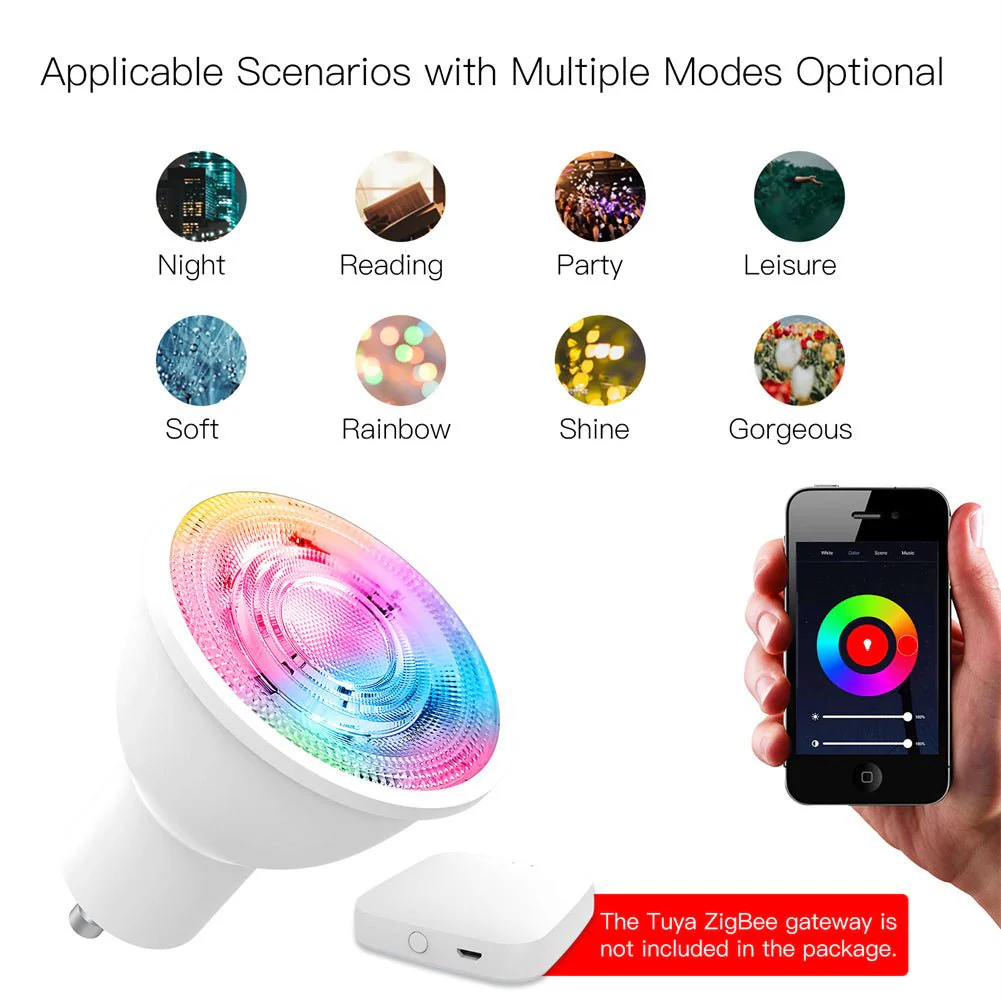 ZigBee GU10 Smart Sync Full Color LED Dimmable Party Light Bulbs RGBCCT 2200-6500K C+W 5W 6