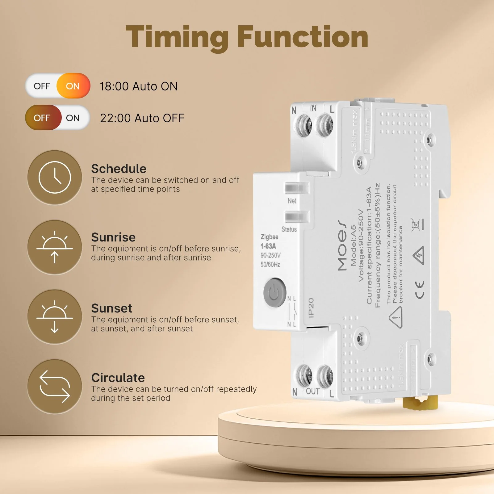 MOES Tuya ZigBee Smart Circuit Breaker 63A Electricity Monitor V0 Fireproof Remote APP Control with Alexa 4
