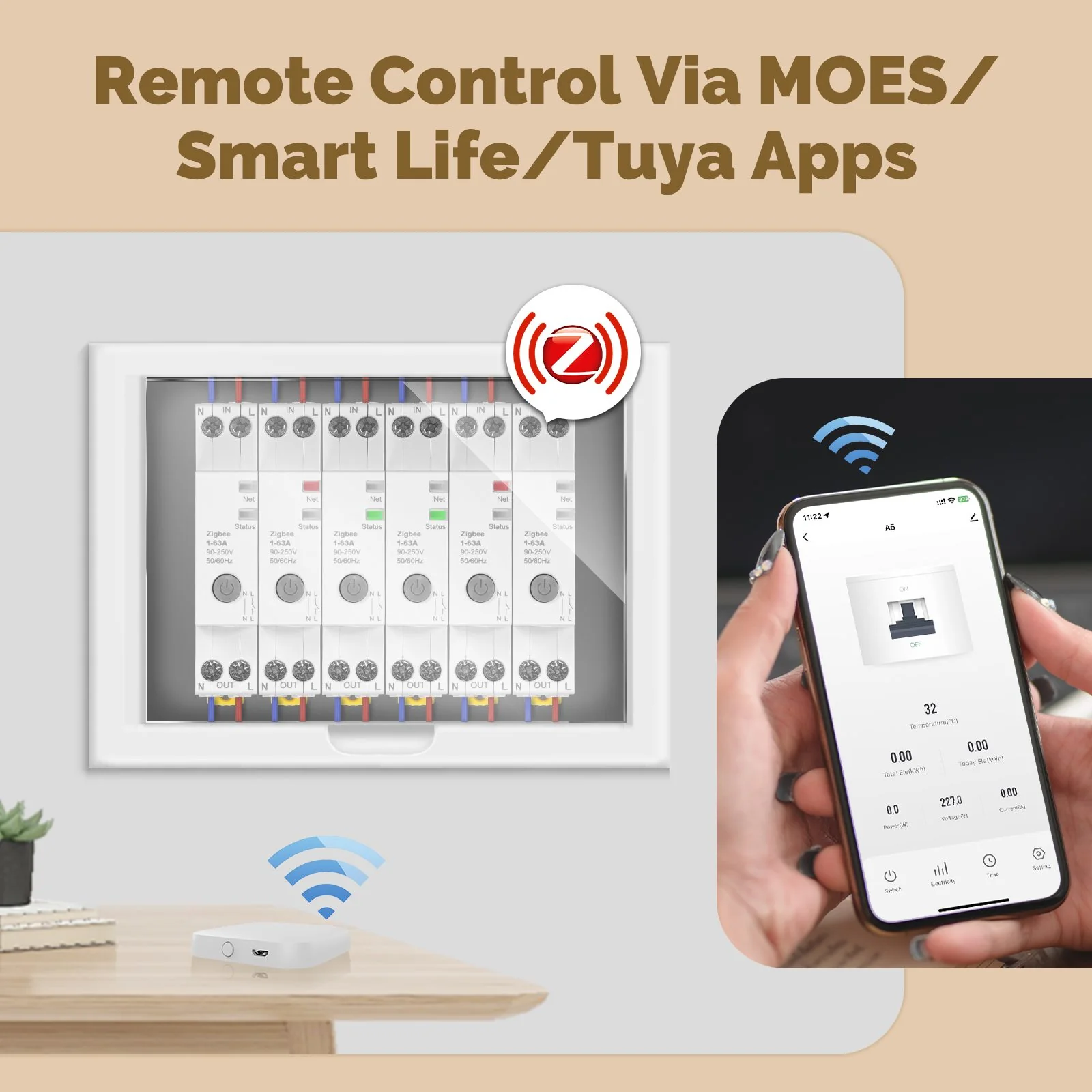 MOES Tuya ZigBee Smart Circuit Breaker 63A Electricity Monitor V0 Fireproof Remote APP Control with Alexa 5