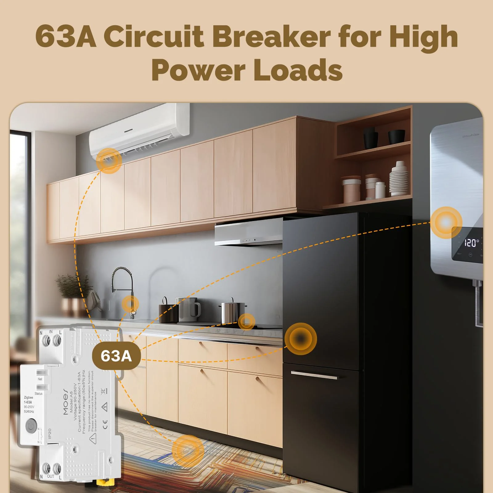 MOES Tuya ZigBee Smart Circuit Breaker 63A Electricity Monitor V0 Fireproof Remote APP Control with Alexa 6