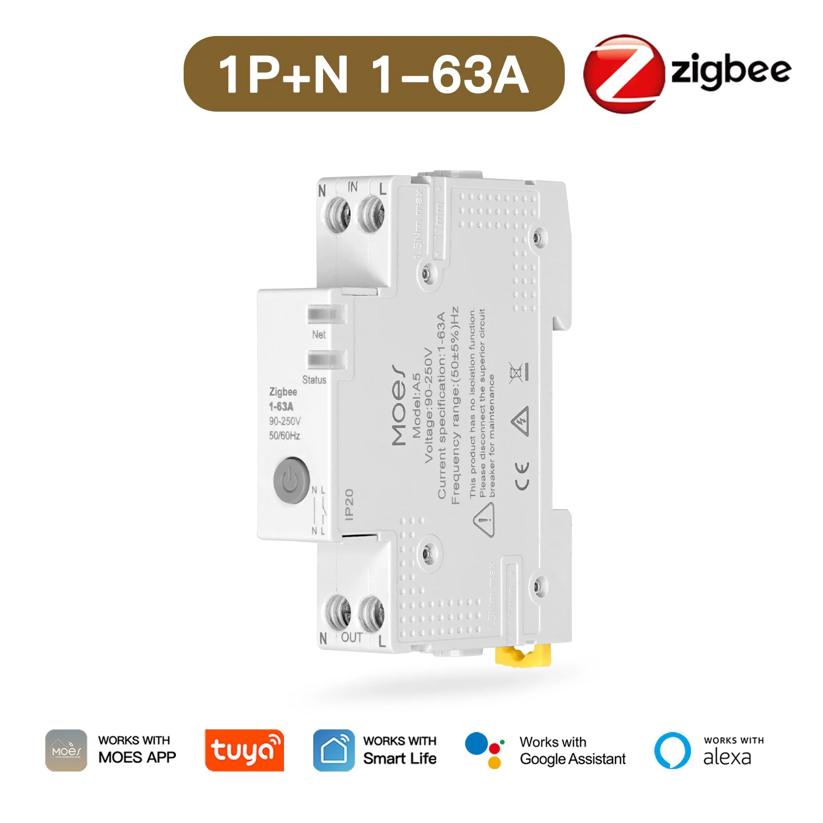 MOES Tuya ZigBee Smart Circuit Breaker 63A Electricity Monitor V0 Fireproof Remote APP Control with Alexa 7