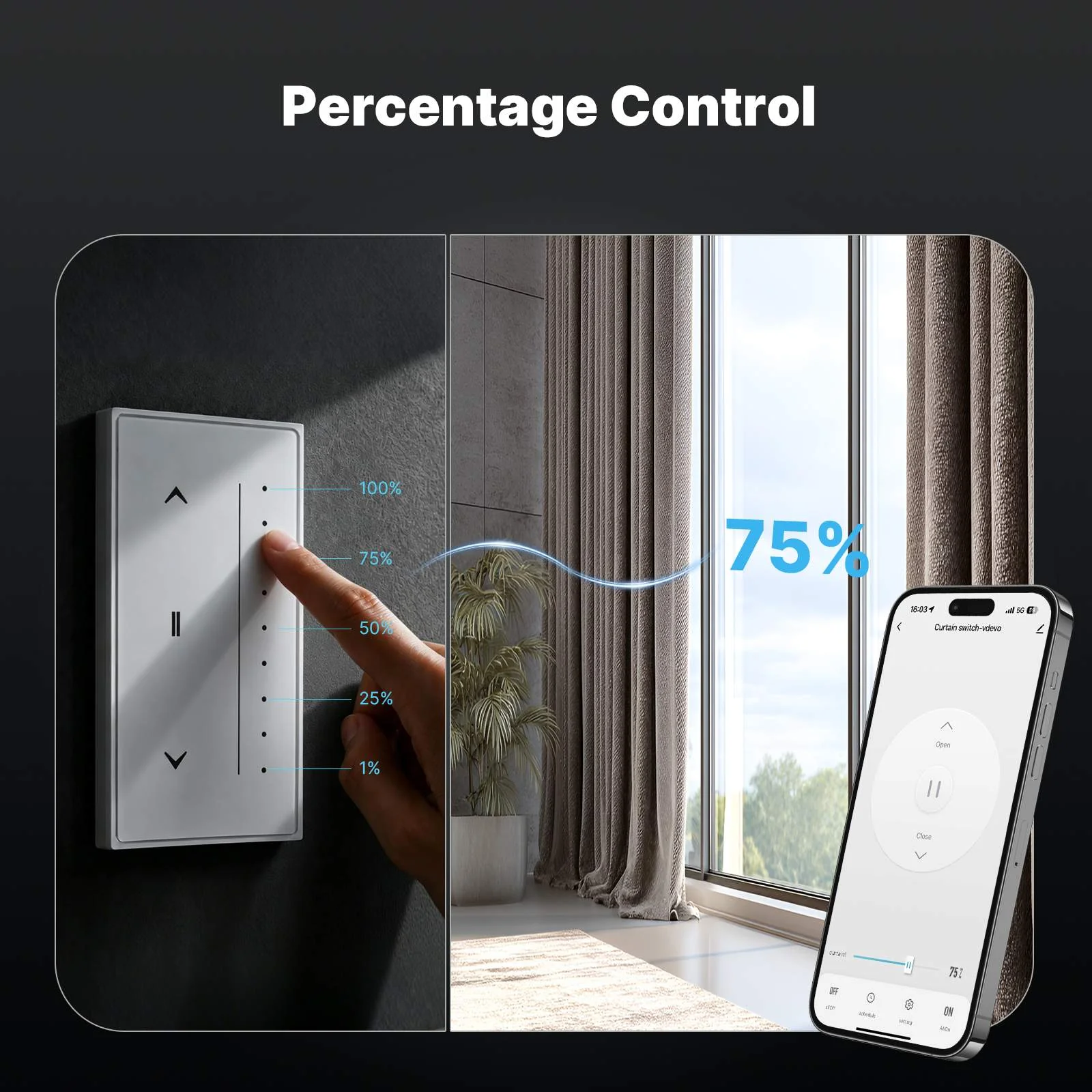 Zigbee Smart Curtain Switch Star Feather Series Anti-Glare Touch Panel Flowing Backlight US Version 7