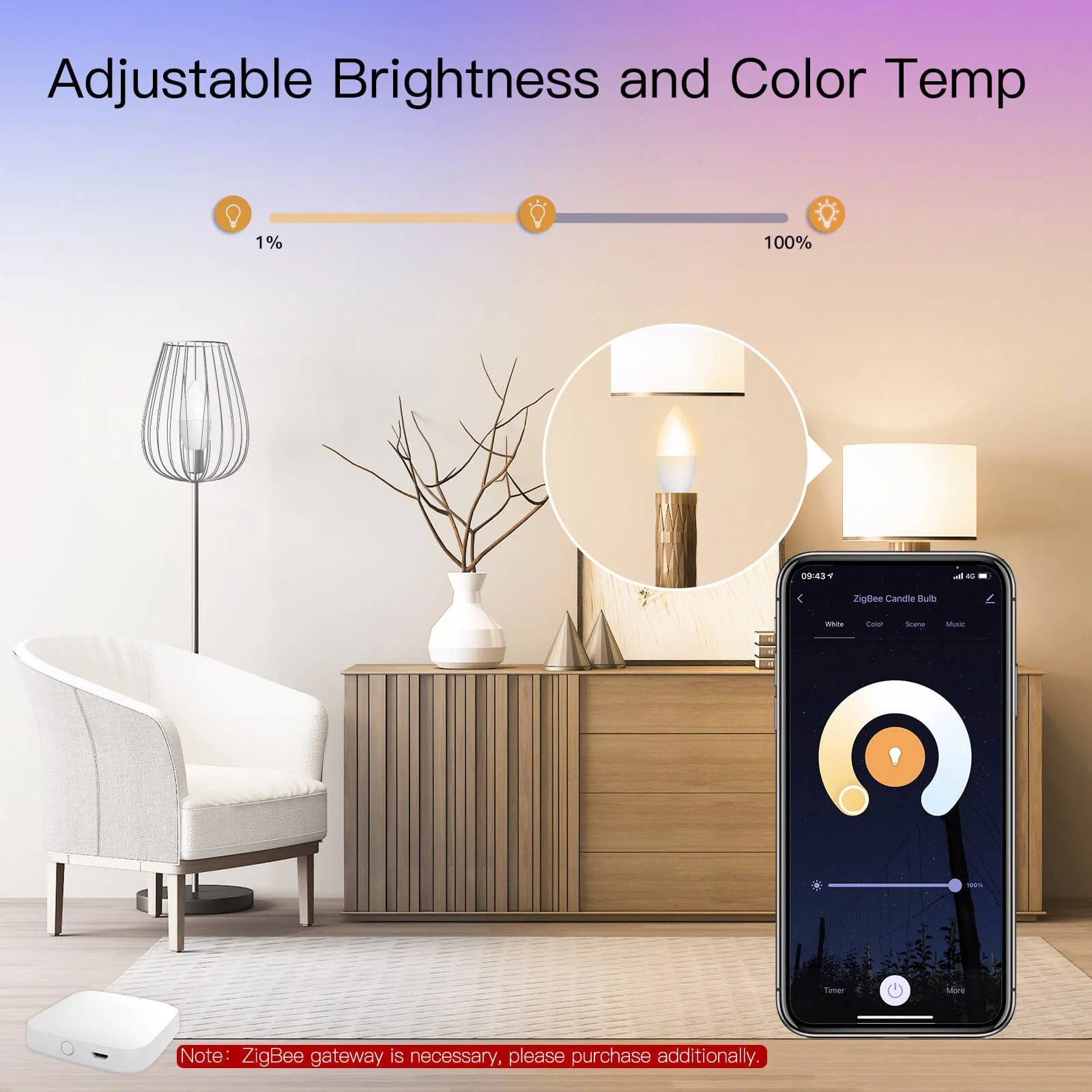 ZigBee Smart E14 Candle LED Light Candle Bulb 5W RGBCCT 2200-6500K Alexa Google Voice Control 3
