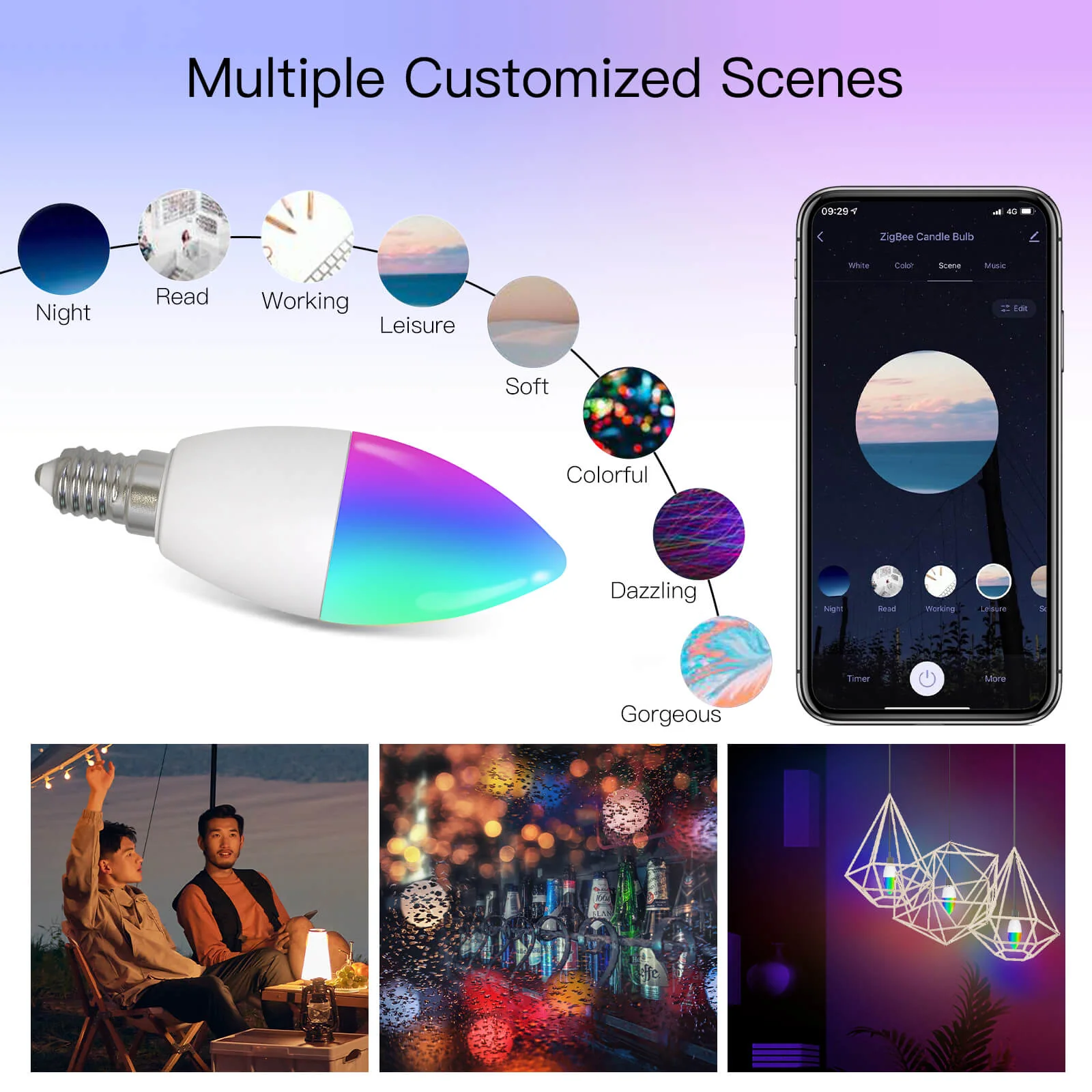 ZigBee Smart E14 Candle LED Light Candle Bulb 5W RGBCCT 2200-6500K Alexa Google Voice Control 5