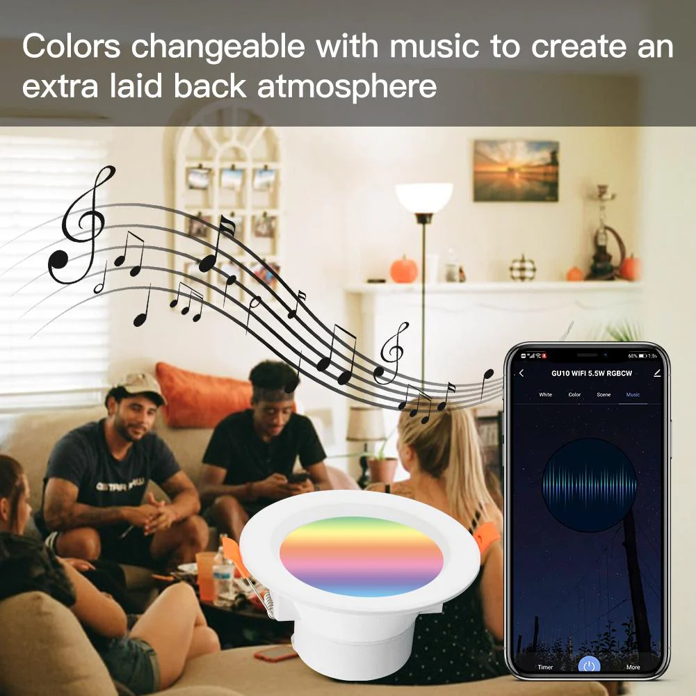 MOES ZigBee Smart LED Downlight Dimming Round Recessed Spot Party Light Bulbs RGB 2700K-6500K W+C 2