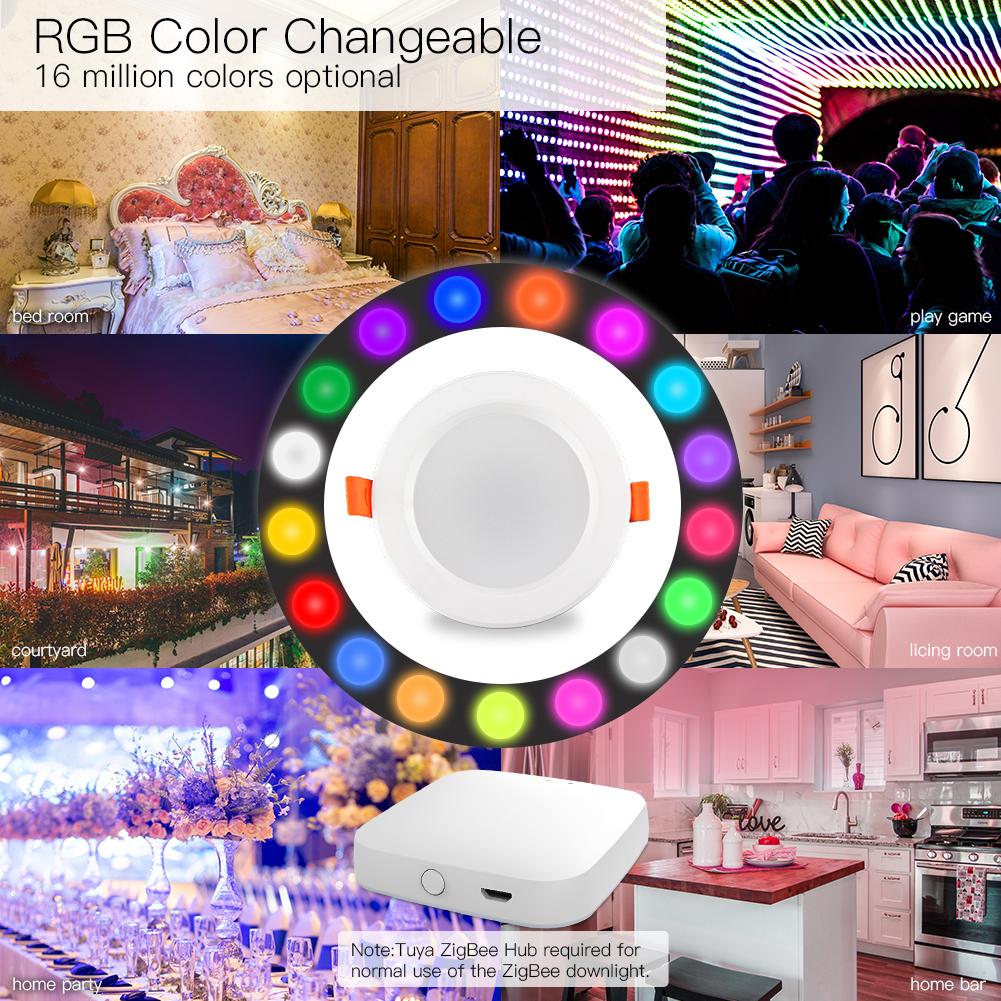 MOES ZigBee Smart LED Downlight Dimming Round Recessed Spot Party Light Bulbs RGB 2700K-6500K W+C 3