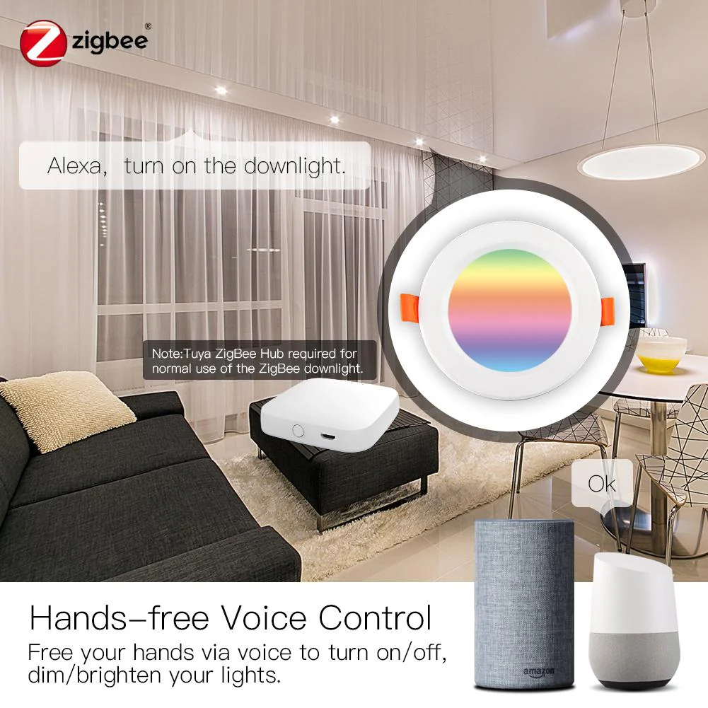 MOES ZigBee Smart LED Downlight Dimming Round Recessed Spot Party Light Bulbs RGB 2700K-6500K W+C 4