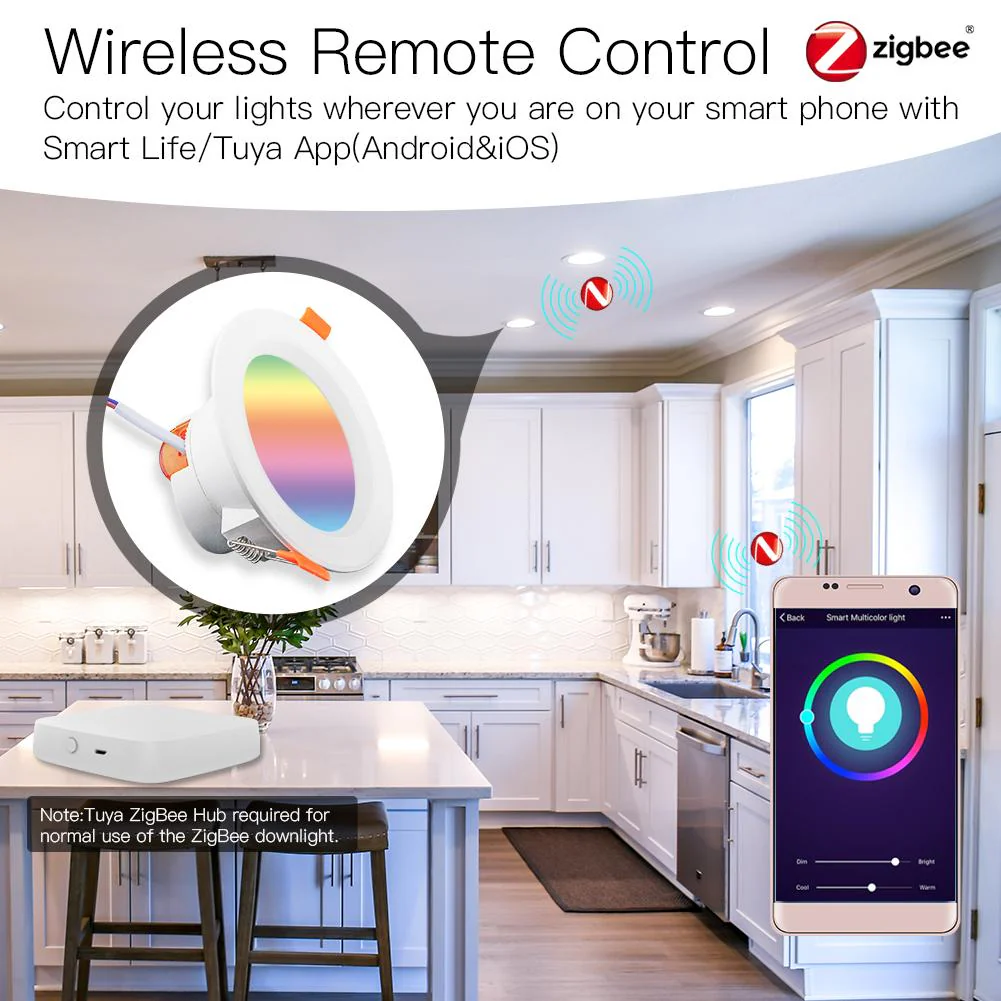 MOES ZigBee Smart LED Downlight Dimming Round Recessed Spot Party Light Bulbs RGB 2700K-6500K W+C 5