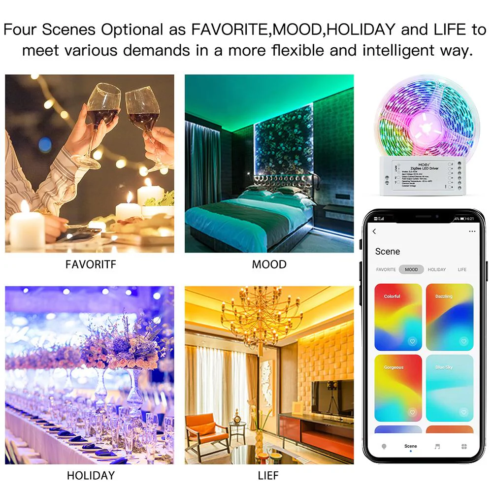 MOES ZigBee RGB Strip Light Multicolor LED Strip CCT LED Controller Plus Brightness Adjustable 4
