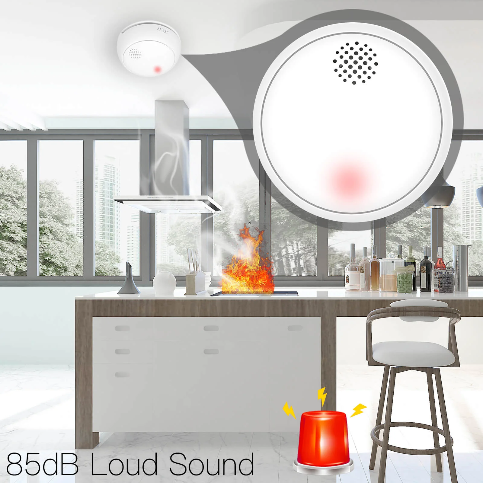 ZigBee Wireless Smart Smoke Detector Fire 85dB Sound Alarm Siren Sensor 5